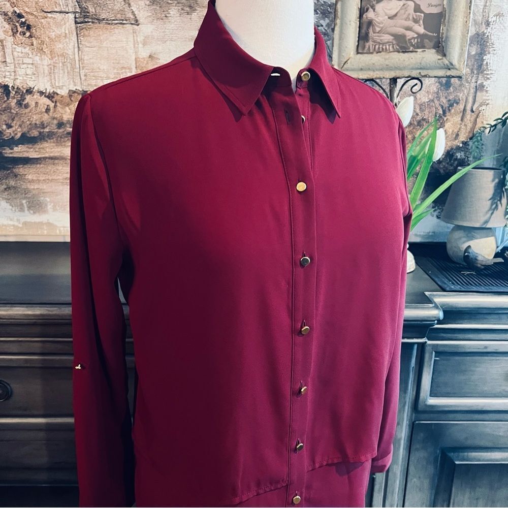 Investments Burgundy Buttoned Up Blouse Size PM